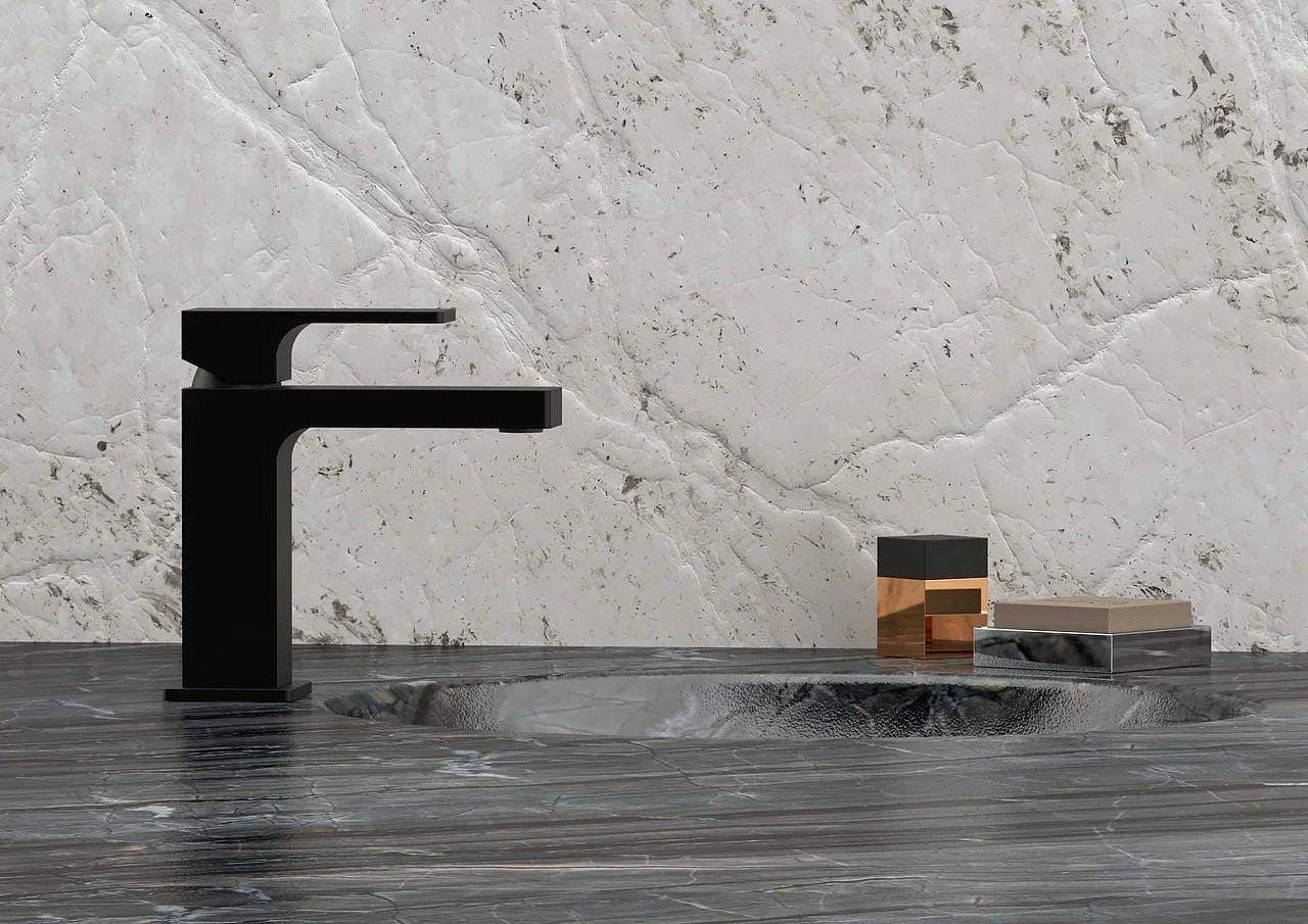 Mitigeur de lavabo Remer Absolute 114 avec tirette et vidage en laiton noir mat - vue 4