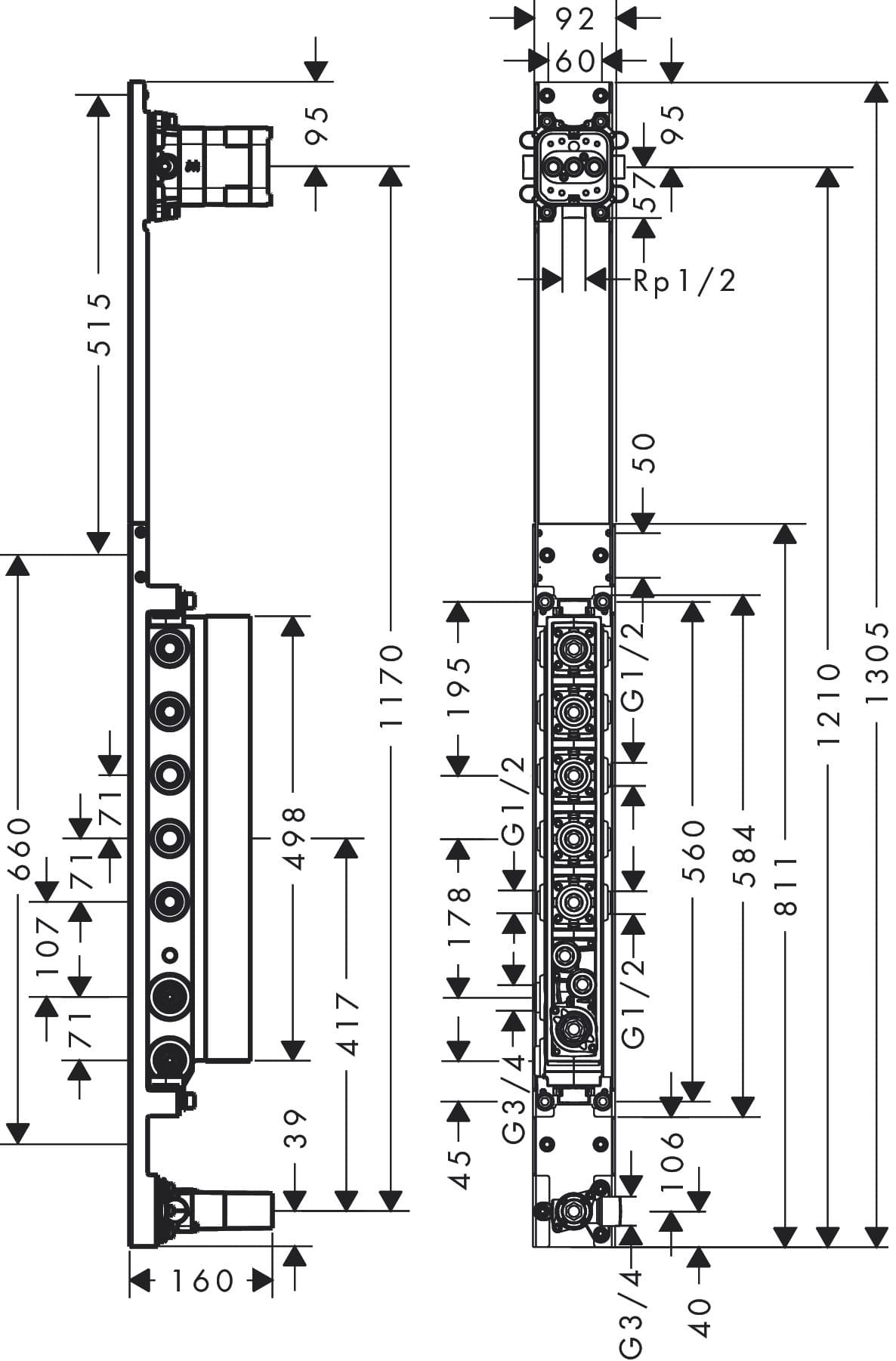 Colonne de douche thermostatique Axor ShowerComposition avec douche de tête 110/120 et douchette d’épaule en doré poli - vue 3