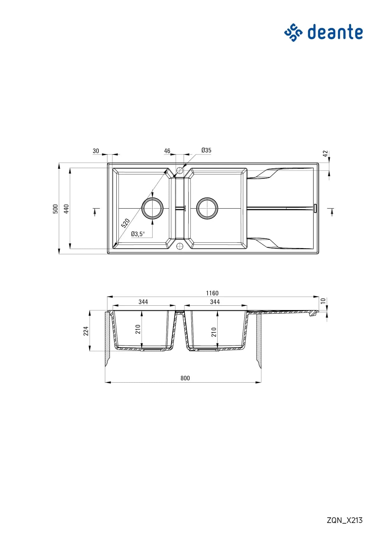 Évier de cuisine encastrable double bac granit Deante Andante 116 x 50 cm en noir avec vidage télescopique gain de place - vue 6