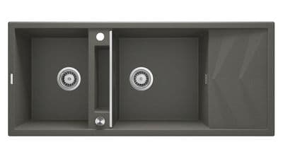 Évier de cuisine encastrable double bac granit Magnétique Deante 116 x 50 cm en anthracite métallisé avec vidage télescopique gain de place