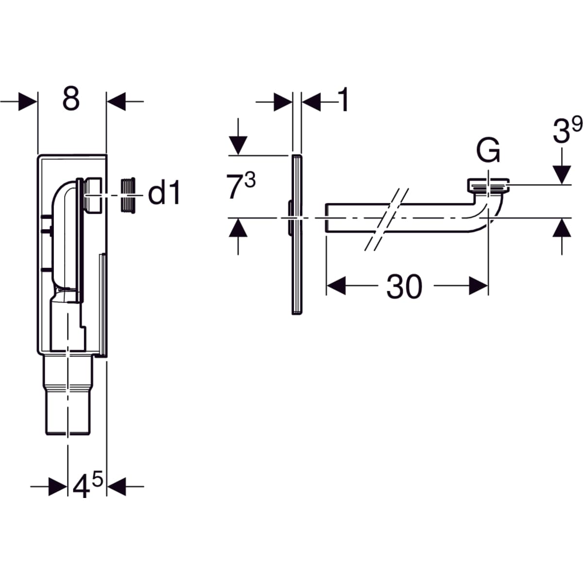 Kit de siphon à encastrer pour lavabo Geberit, sortie horizontale - vue 5