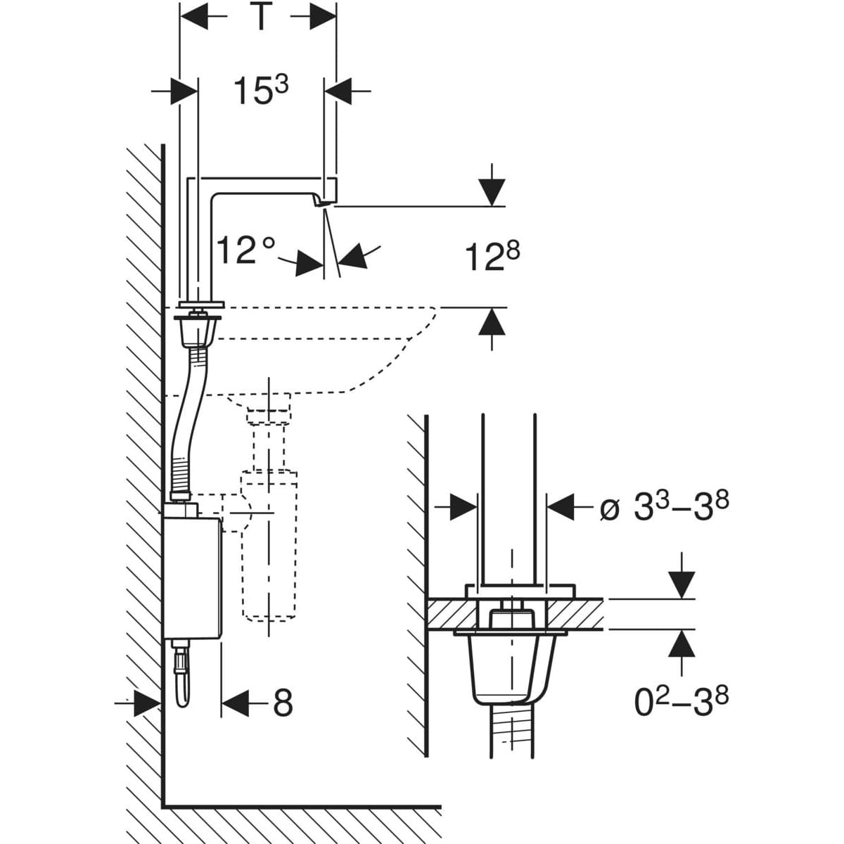 Mitigeur de lavabo Geberit Brenta, alimentation par pile, avec module fonctionnel apparent - vue 4