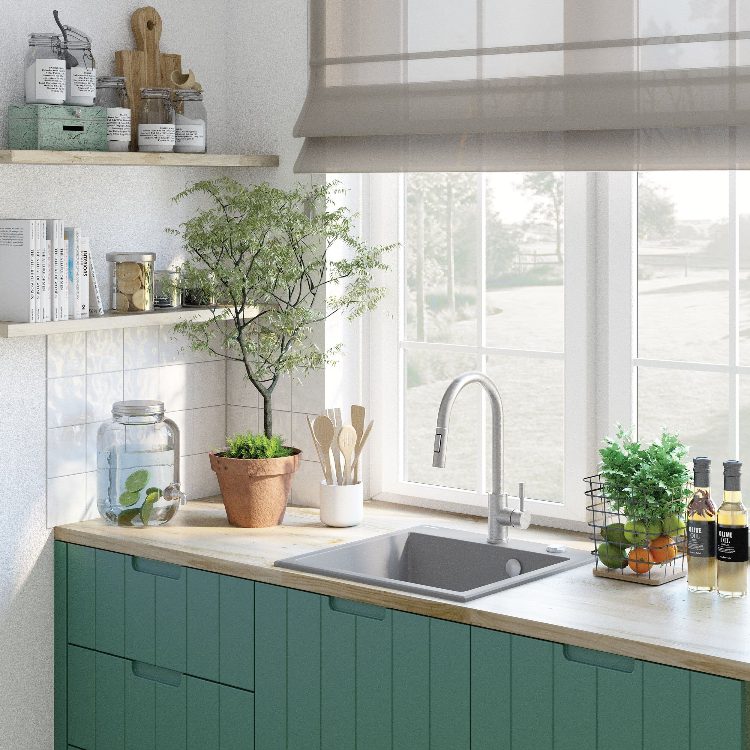 Mitigeur de cuisine Deante Lima avec douchette extractible en acier  brossé - vue 3