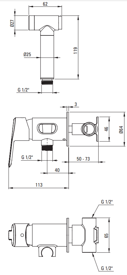 Ensemble hygiénique de WC avec mitigeur encastré Deante Arnika en noir mat avec flexible de 120 cm - vue 4