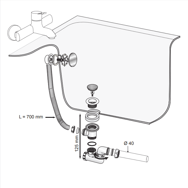 Vidage de baignoire complet Quick-clac Wirquin avec siphon orientable / Norme NF - vue 5