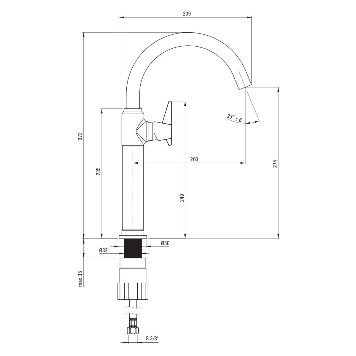 Mitigeur de lavabo rehaussé Deante Temisto 274 sans bonde en PVD laiton brossé - vue 5