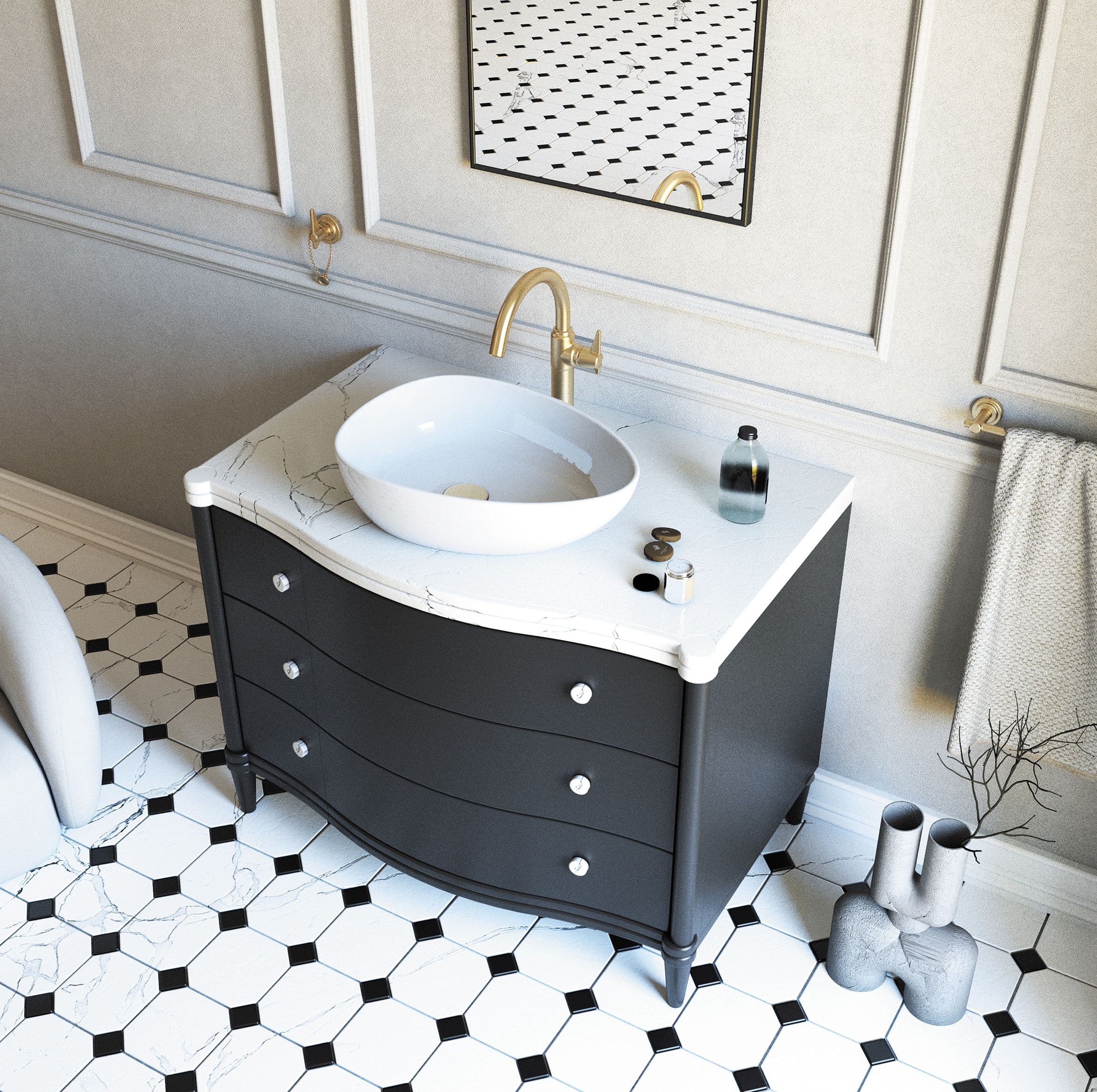 Mitigeur de lavabo rehaussé Deante Temisto 274 sans bonde en PVD laiton brossé - vue 4