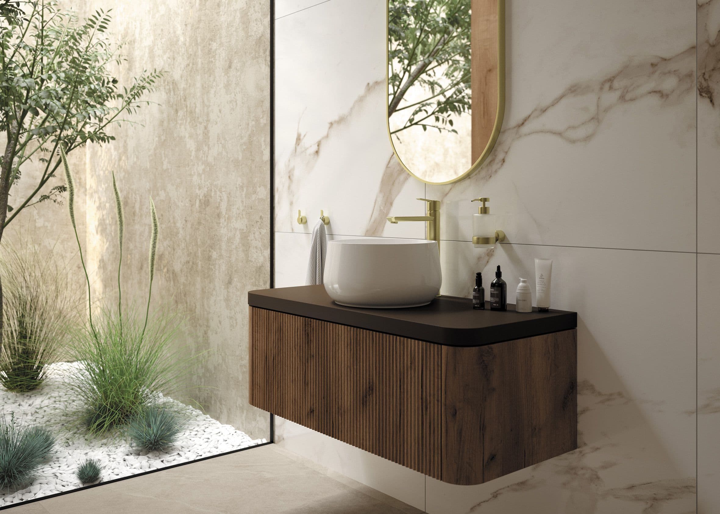Mitigeur de lavabo rehaussé Deante Arnika 225 sans bonde en PVD or brossé - vue 8