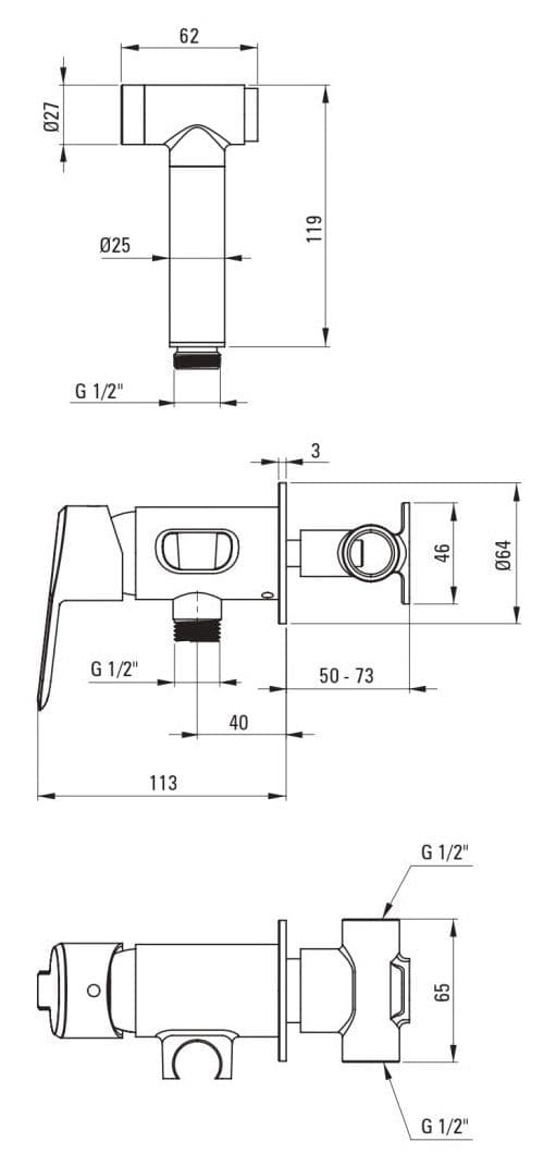 Ensemble hygiénique de WC avec mitigeur encastré Deante Arnika en PVD or brossé avec flexible de 120 cm - vue 3