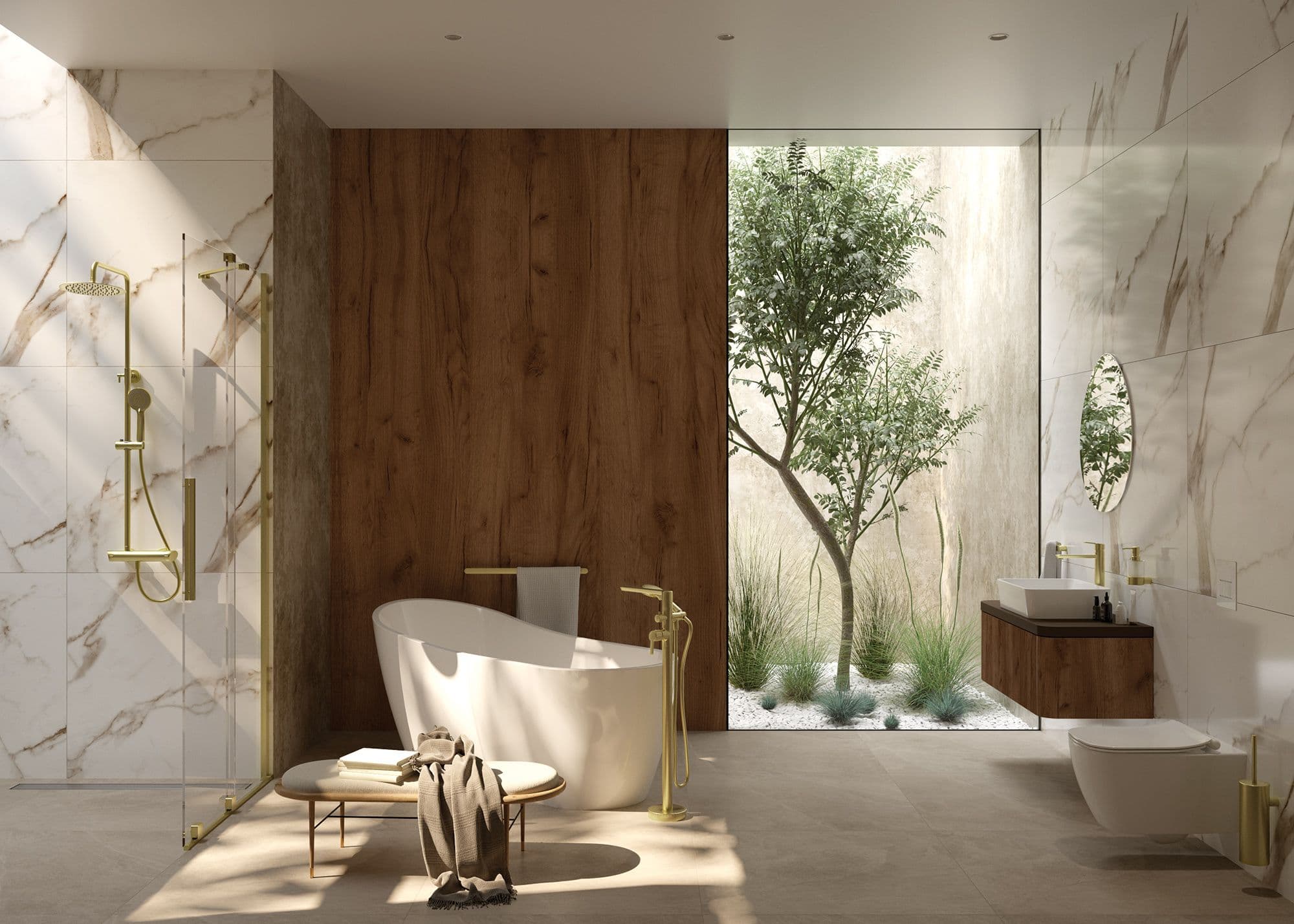 Mitigeur de bain / douche Deante Arnika pour montage au sol en PVD or brossé - vue 4