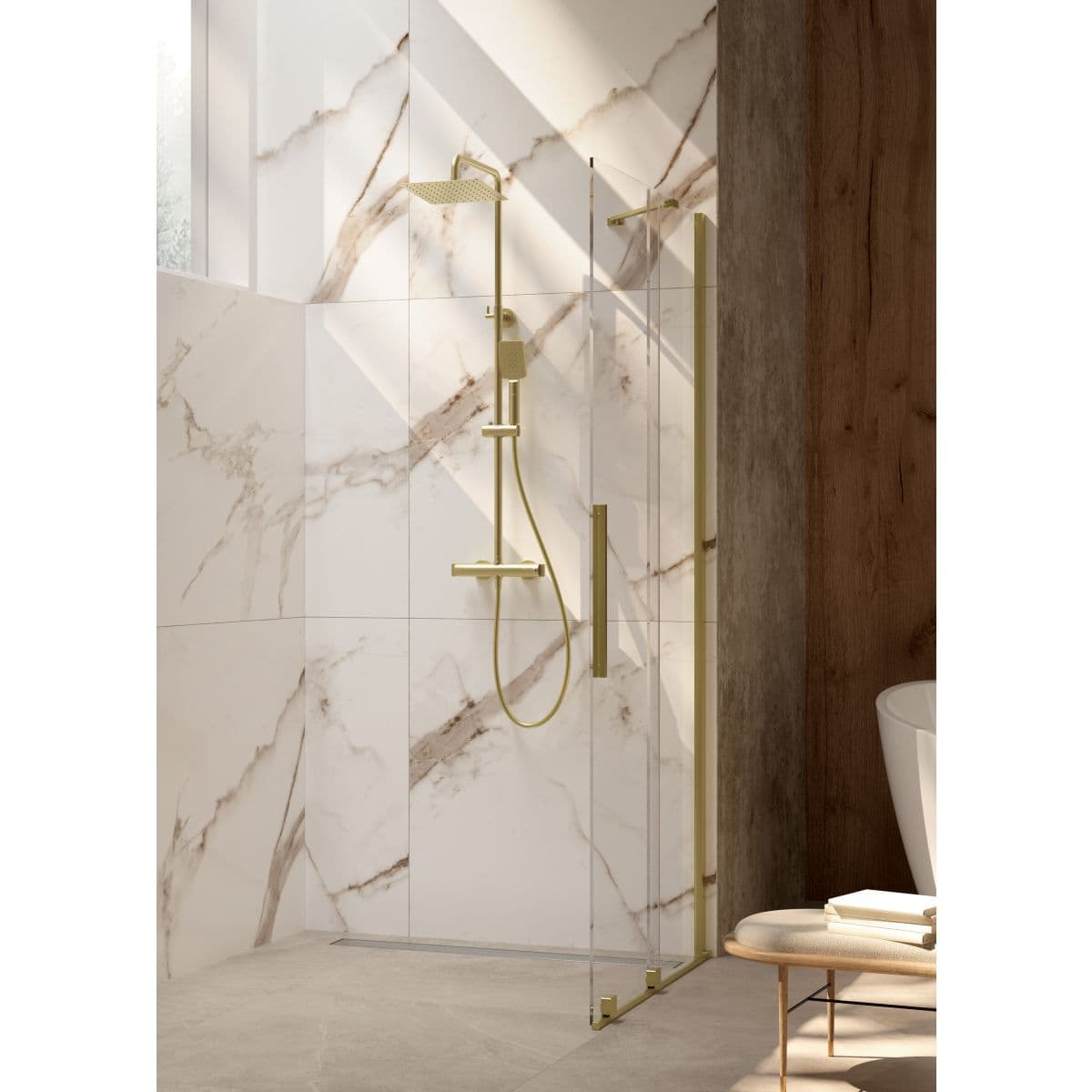 Colonne de douche carrée Deante 250 avec mitigeur thermostatique en PVD or brossé - vue 3
