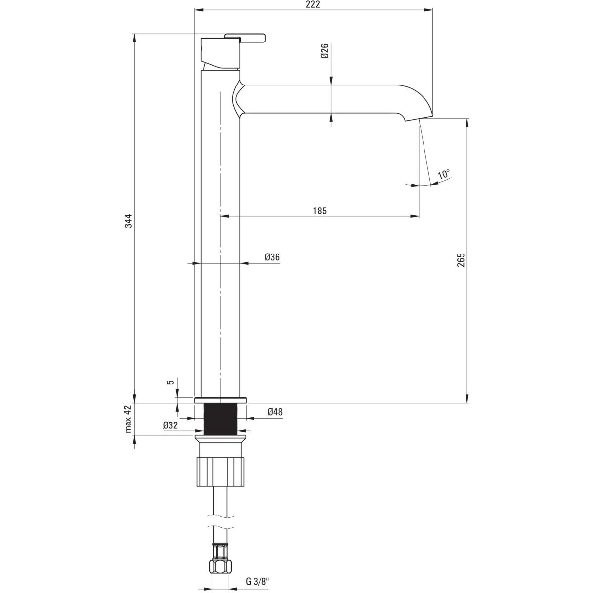 Mitigeur de lavabo rehaussé Deante Silia 265 sans bonde en chromé - vue 3