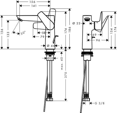Mitigeur de lavabo Hansgrohe Talis E 150 en laiton chromé avec tirette et vidage - vue 3