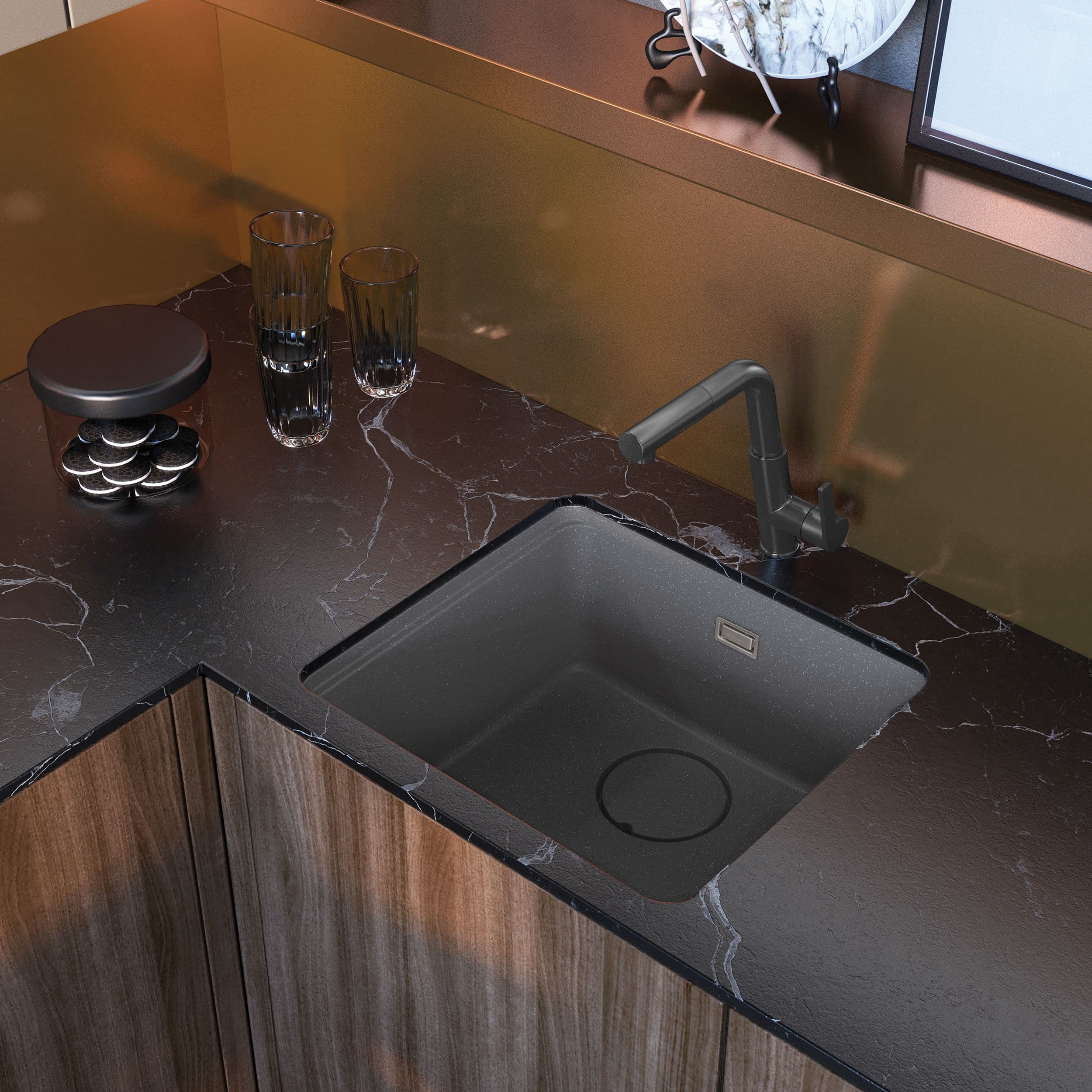 Mitigeur de cuisine Deante Silia avec douchette extractible en titane - vue 6