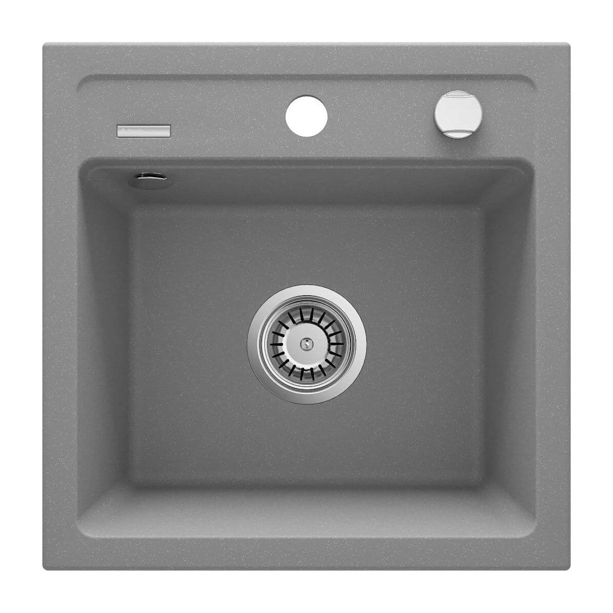 Évier de cuisine encastrable simple bac granit Deante Zorba 44 x 44 cm en gris métallisé avec vidage télescopique gain de place