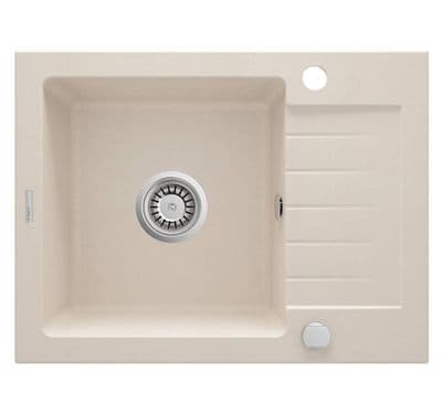 Évier de cuisine encastrable simple bac granit Deante Zorba 58 x 44 cm en beige avec vidage télescopique gain de place