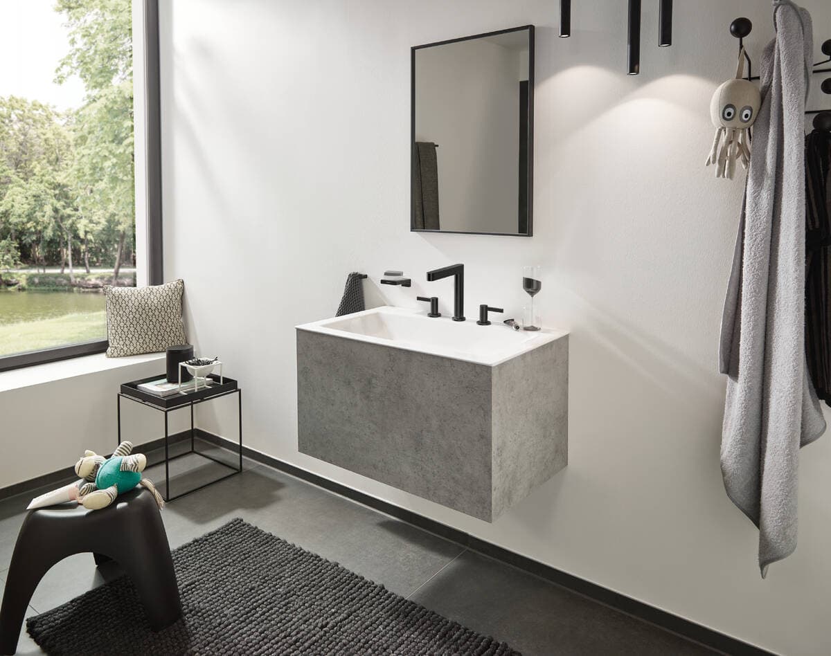 Mélangeur de lavabo 3 trous Hansgrohe Finoris 160 avec bonde push-open en noir chromé brossé - vue 3