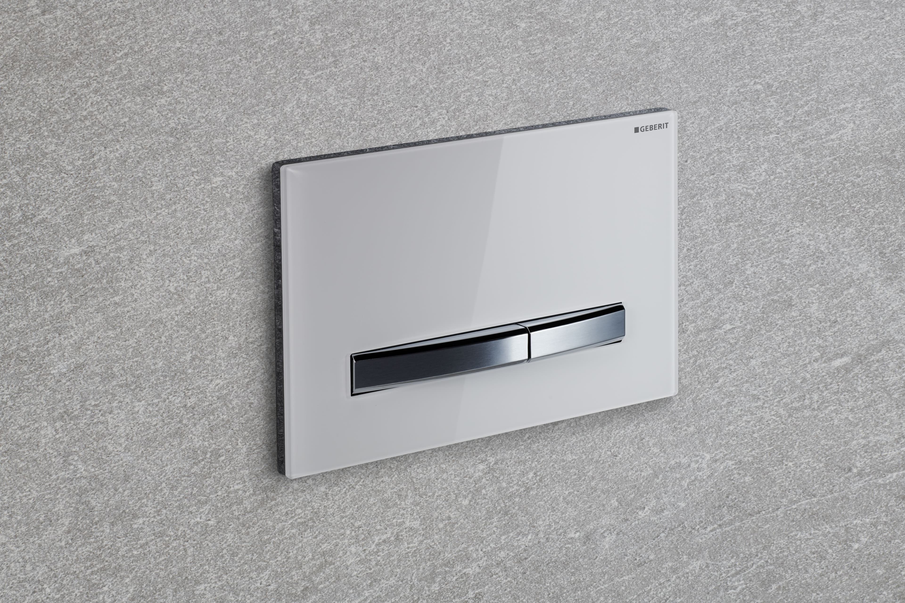 Plaque de déclenchement Geberit Sigma50 / Blanc - bandes design : chromé brossé / Revêtement Easy Clean + Anti-Traces de doigt - vue 5