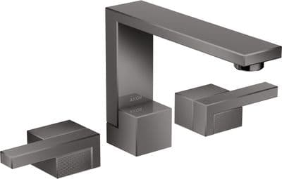 Mélangeur de lavabo 3 trous Axor Edge 130 coupe diamant, avec bonde push-open en noir chromé poli