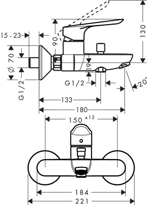 Mitigeur de bain / douche Hansgrohe Logis E - vue 3