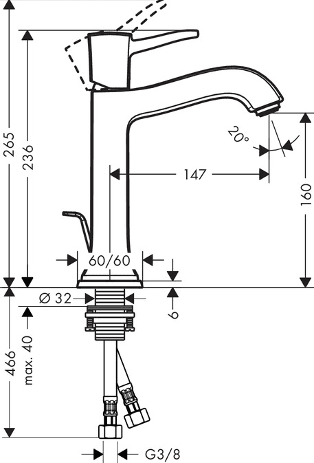 Mitigeur de lavabo Hansgrohe Metropol Classic 160 avec tirette et vidage - vue 4