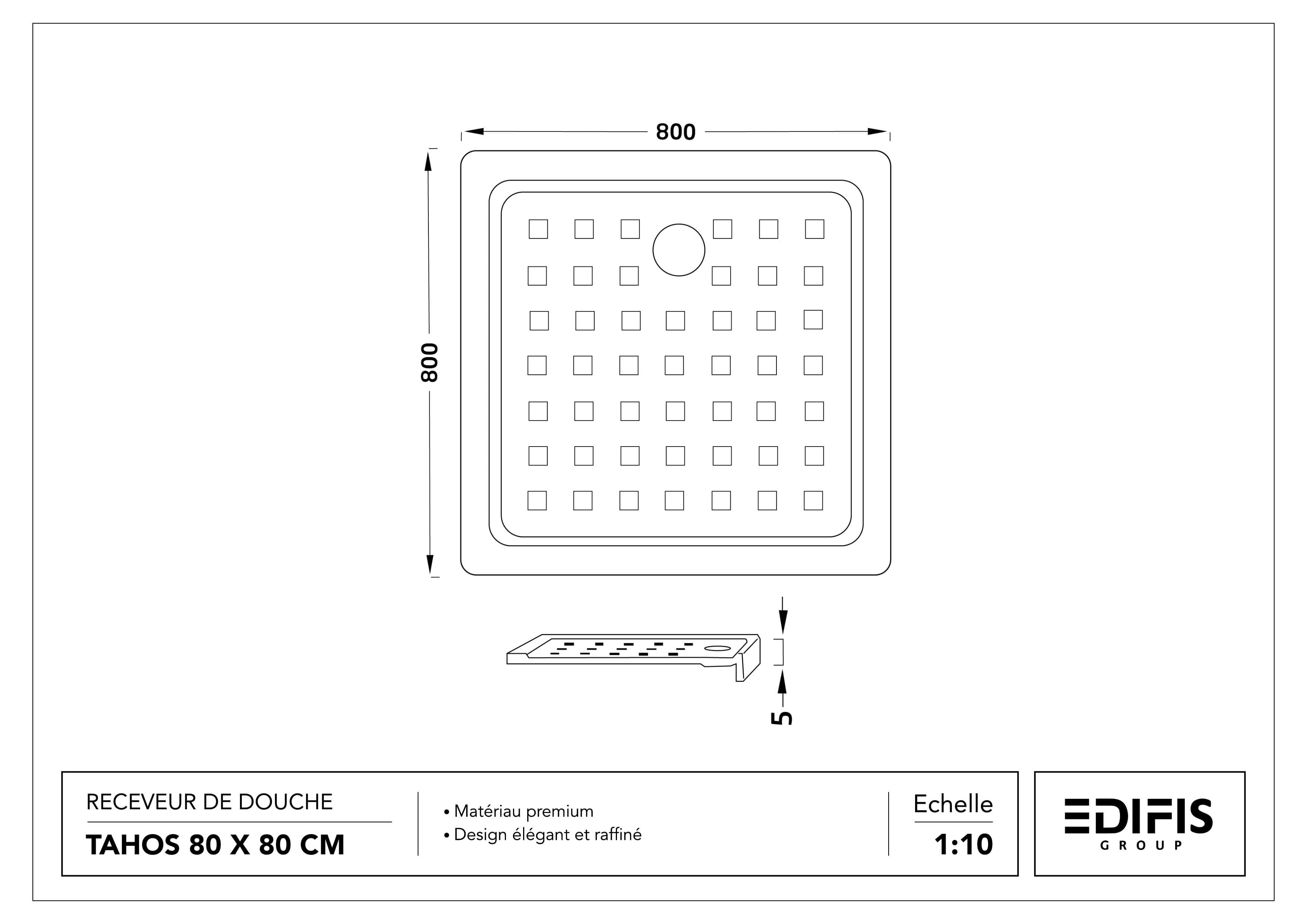 Receveur Tahos 80 x 80 cm sans vidage - vue 4