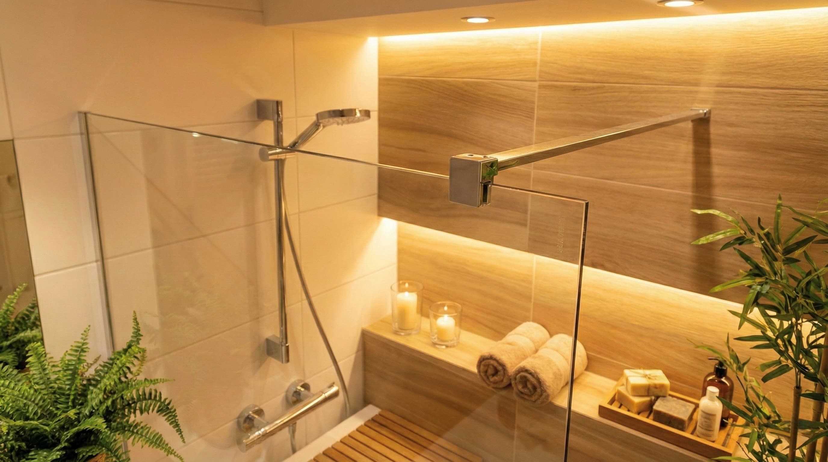 Paroi de baignoire Innovativ en verre trempé (Securit) d'épaisseur 8 mm avec pinces et barre raidisseur en acier inoxydable chromé - vue 4