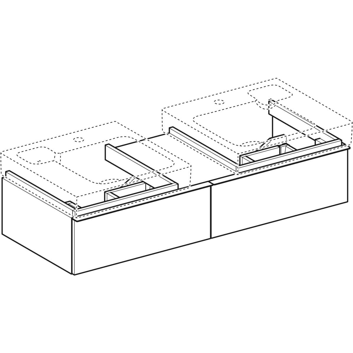 Meuble bas Geberit / Keramag iCon avec deux lavabos Geberit iCon 50 cm avec deux tiroirs et espace de rangement en platine laqué ultra-brillant - vue 4