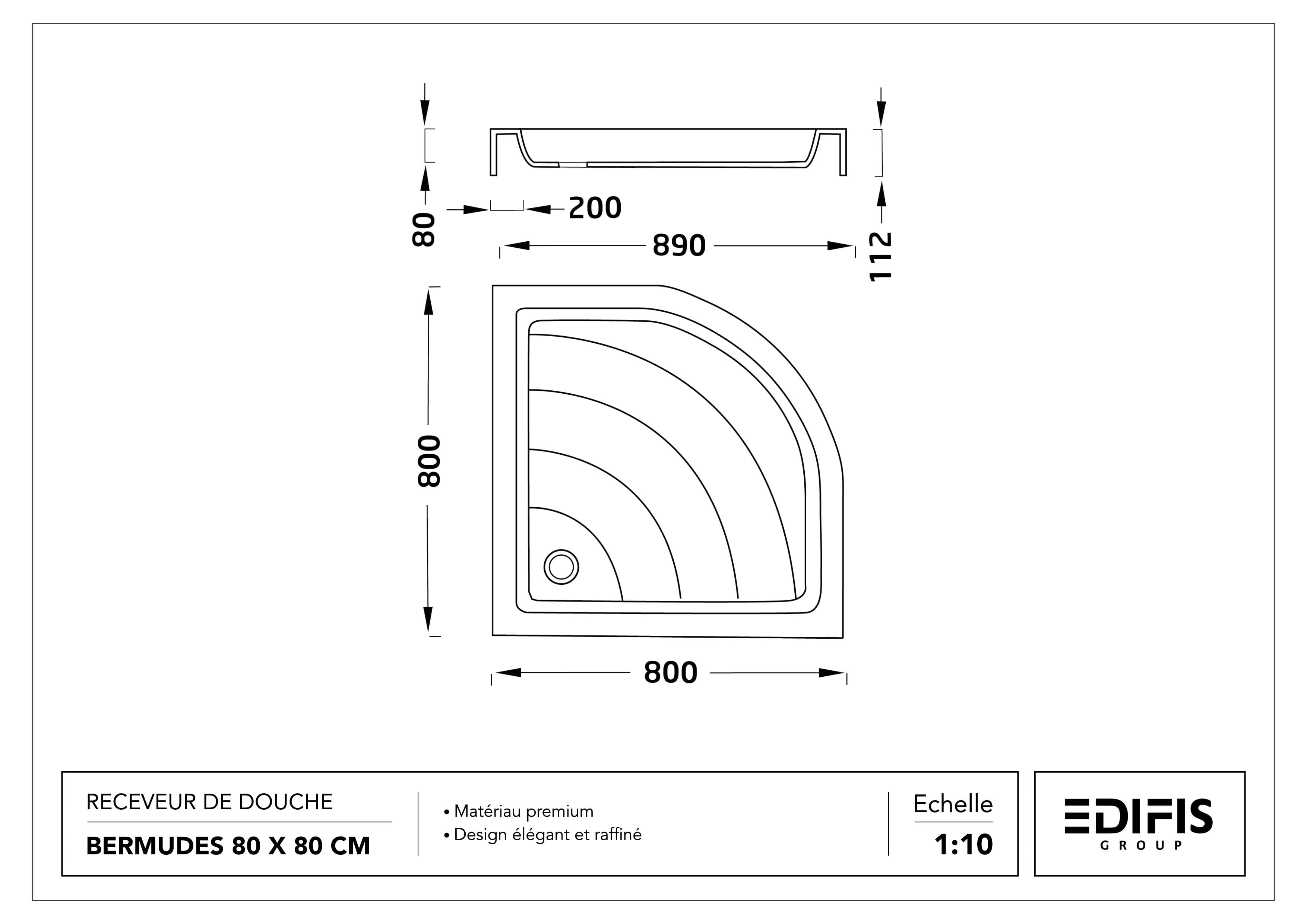 Receveur d'angle Bermudes  80 x 80 cm ou 90 x 90 cm sans vidage - vue 6
