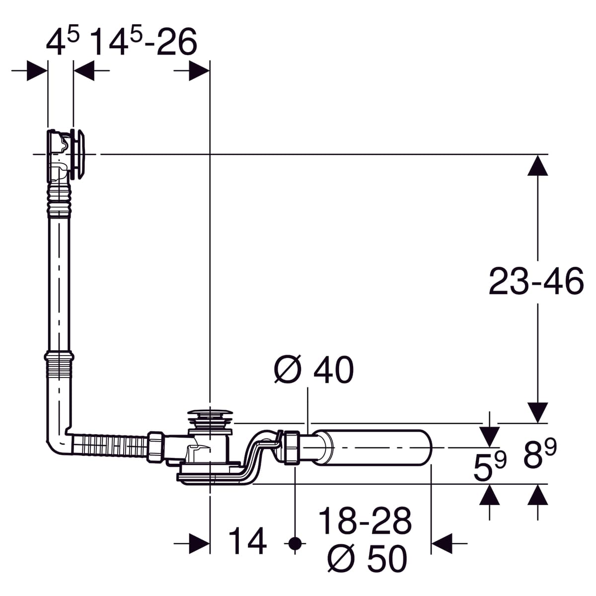 Vidage de baignoire Geberit à déclenchement par pression PushControl (diamètre 52 mm) avec kit de finition et coude de raccordement - vue 8