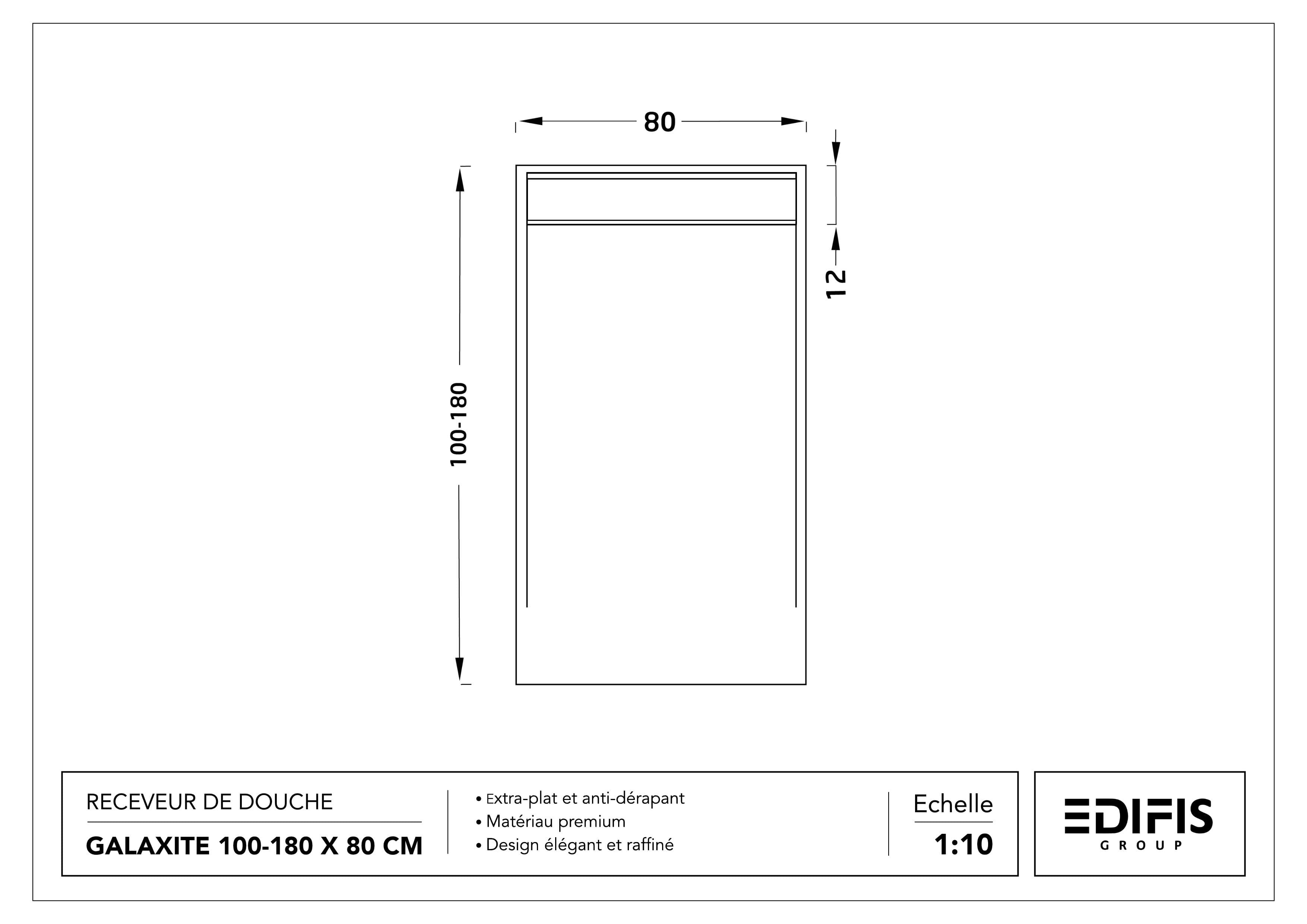 Receveur de douche rectangulaire Galaxite extra-plat et anti-dérapant (100 à 180 cm) x 80 cm - vue 39