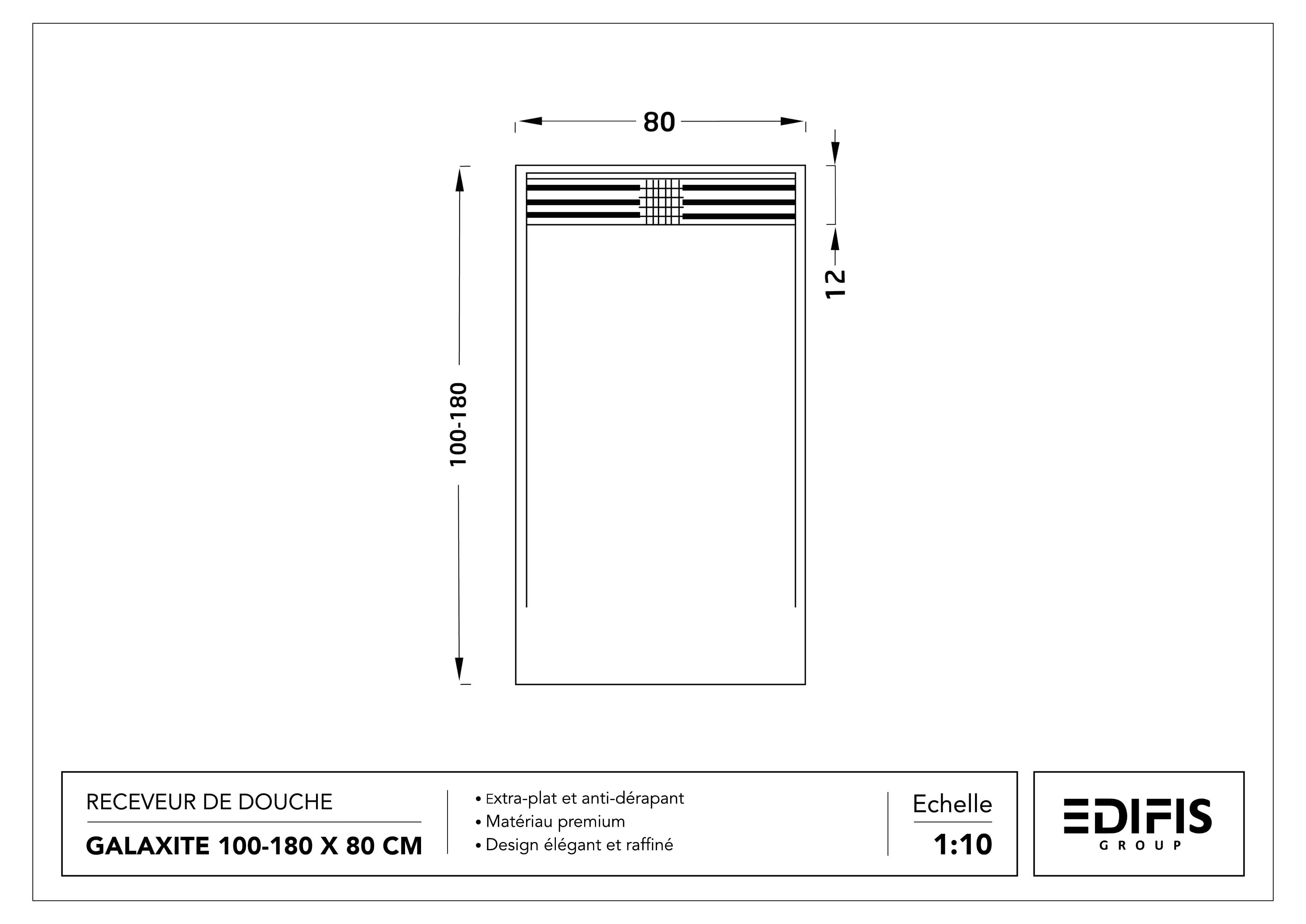 Receveur de douche rectangulaire Galaxite extra-plat et anti-dérapant (100 à 180 cm) x 80 cm - vue 38