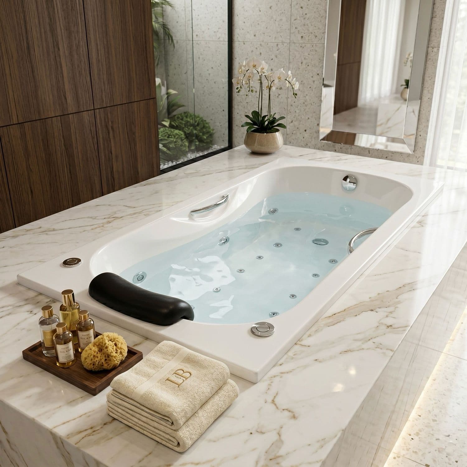 Baignoire Relax hydromassage mixte 170 x 75 cm avec accoudoirs intégrés et zone douche anti-dérapante