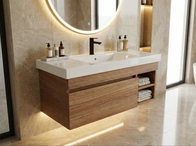 Meuble de salle de bains Spazio 90 cm à un tiroir avec niches (sans vasque)