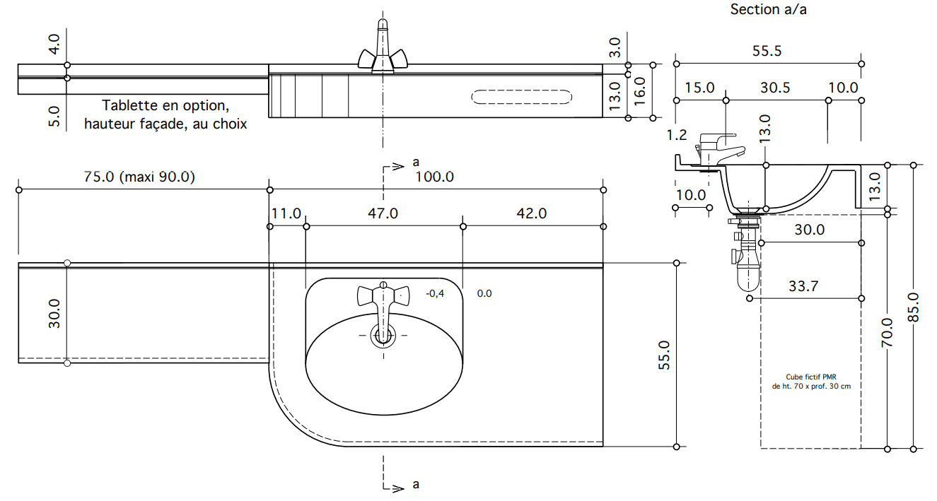 Plan-vasque Capri 100 cm - vue 7