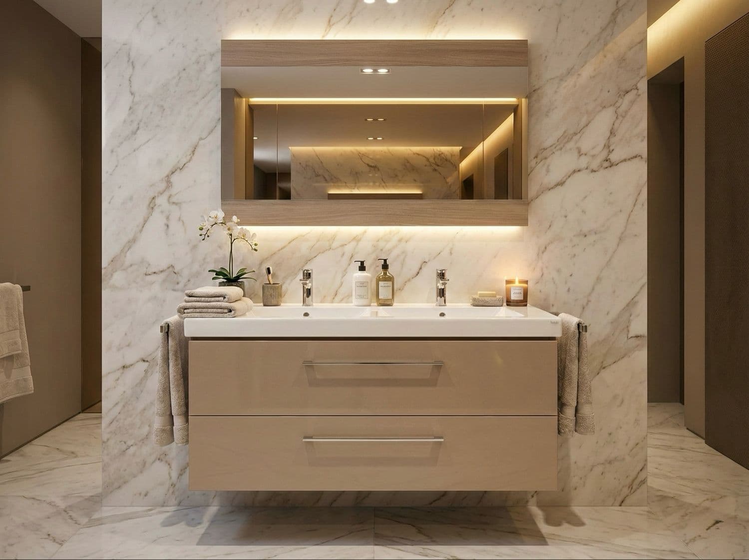 Meuble de salle de bains Spazio double 120 cm à deux tiroirs (sans vasque)
