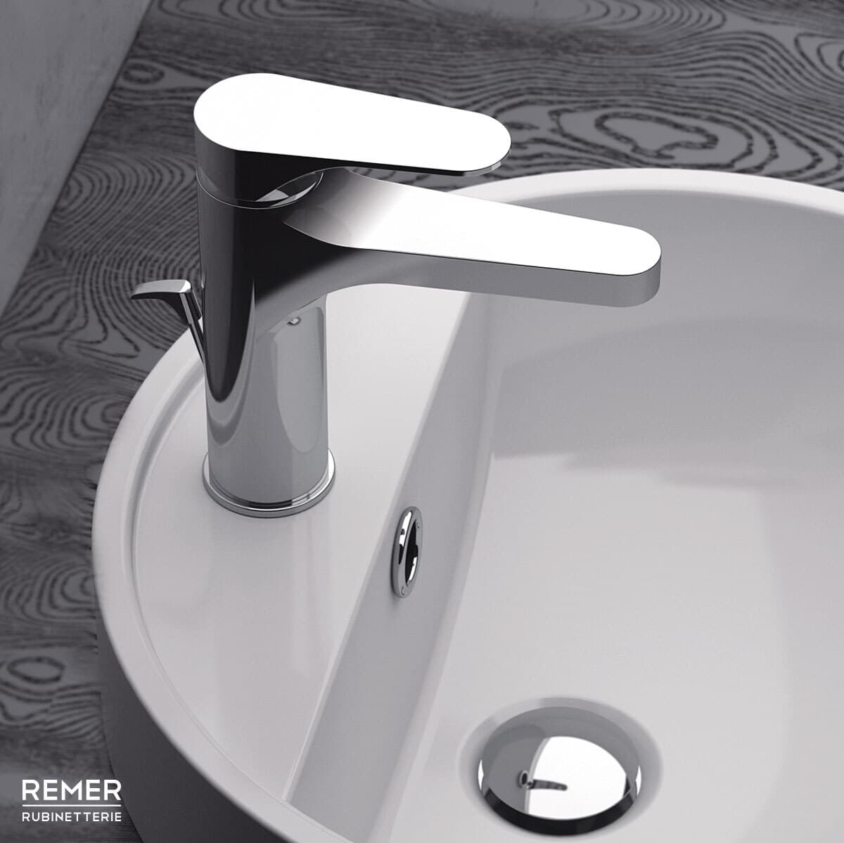 Mitigeur de lavabo Remer Classline 106 en laiton chromé avec tirette et vidage - vue 3