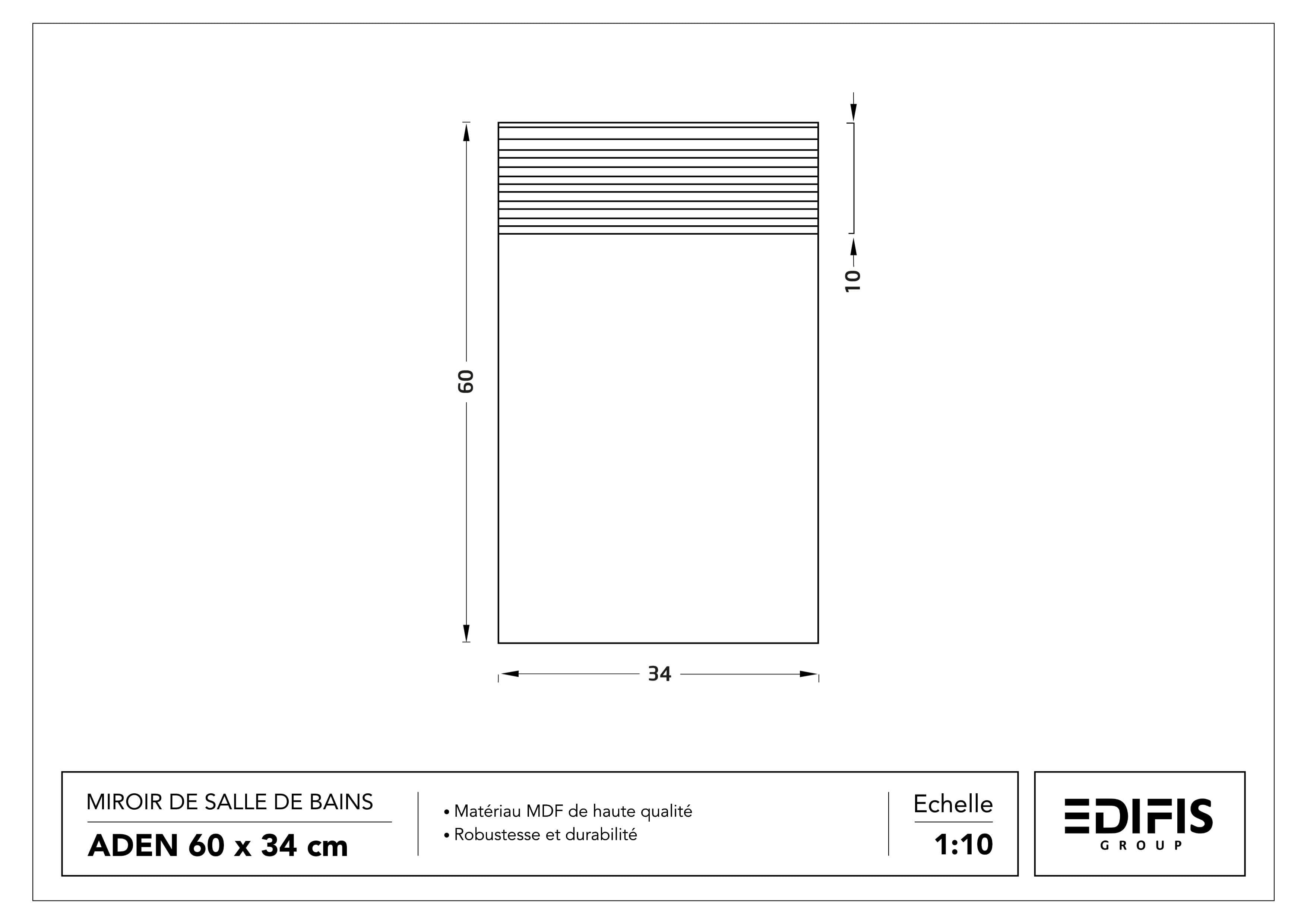 Miroir de salle de bains Aden 60 cm x 34 cm - Bois MDF - vue 4