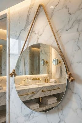 Miroir de salle de bains rond avec corde