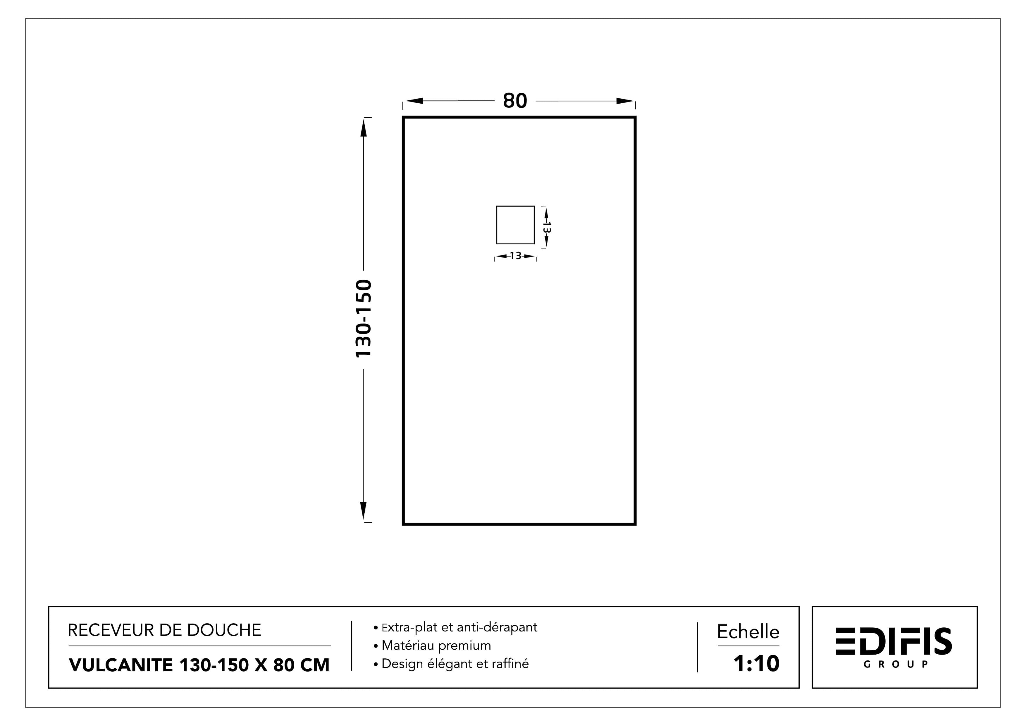 Receveur rectangulaire Vulcanite extra-plat et anti-dérapant (130 à 150 cm) x 80 cm - vue 14