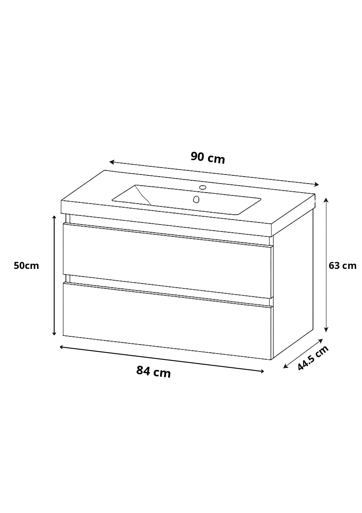 Meuble de salle de bains Spazio 90 cm à deux tiroirs (sans vasque) - vue 8