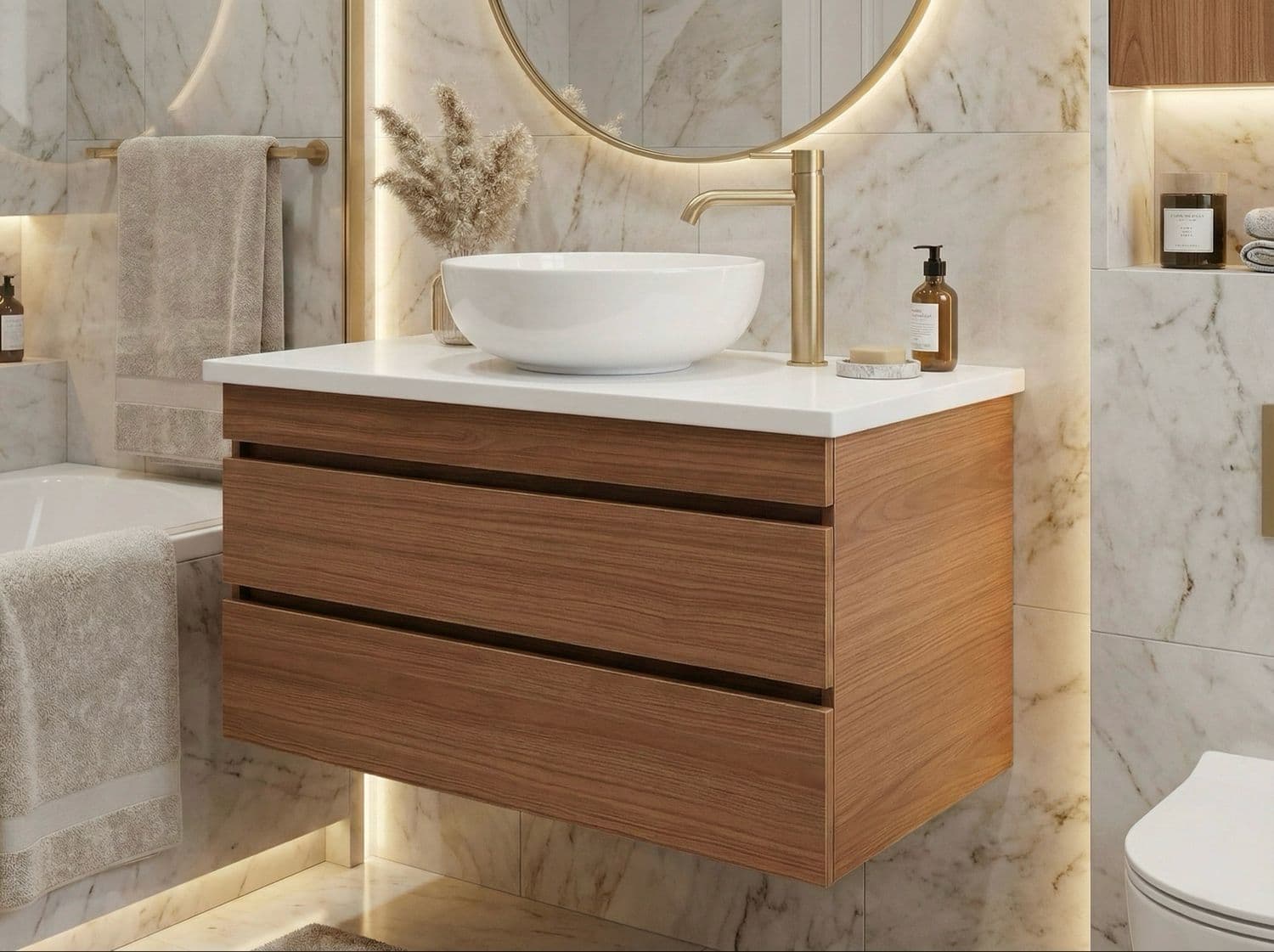 Meuble de salle de bains Stone 90 cm à deux tiroirs (sans vasque)