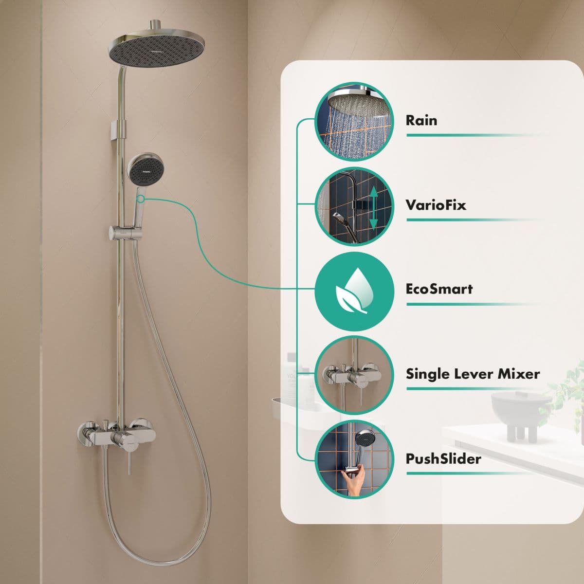 Colonne de douche Showerpipe Hansgrohe Activera S 240 1 jet avec mitigeur EcoSmart - vue 8