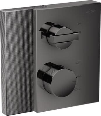 Set de finition pour mitigeur thermostatique encastré AXOR Edge coupe diamant en noir chromé poli