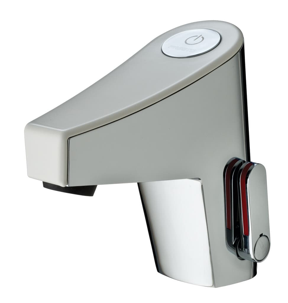 Mitigeur de lavabo sensitif sur plage sur secteur et sans robinet d'arrêt Presto Touch® en chromé / blanc