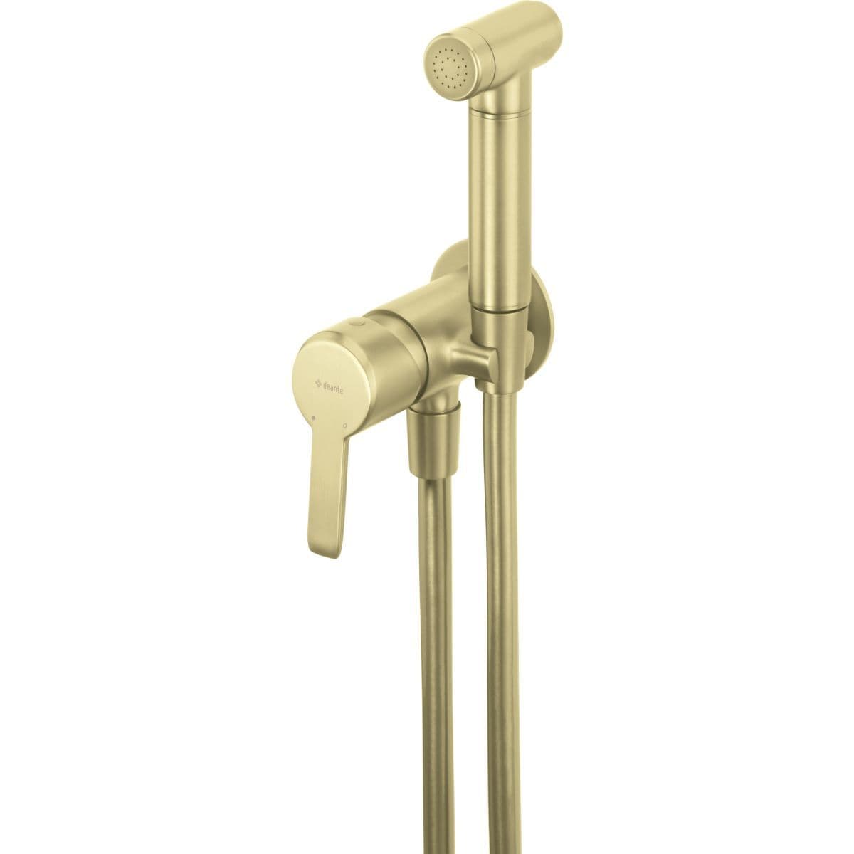 Ensemble hygiénique de WC avec mitigeur encastré Deante Arnika en PVD or brossé avec flexible de 120 cm
