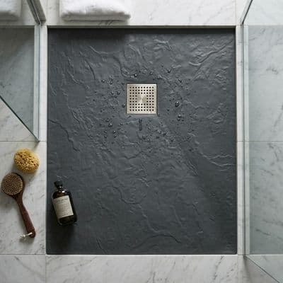 Receveur rectangulaire Ardoisé extra-plat 100 x 80 cm ou 120 x 80 cm avec grille en Marbryx® ou Inox